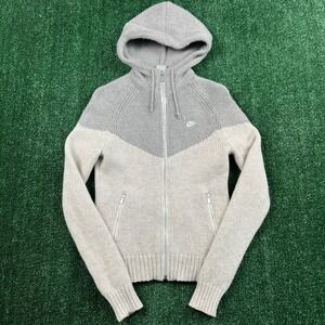 VTG Nike Sweater Men's S Gray Full Zip Hoodie Wool Blend Knit Sportswear Y2K